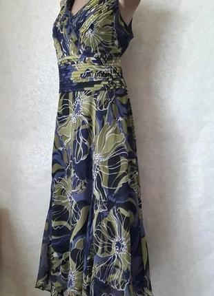 Платье миди/шифоновый сарафан в крупные цветы хаки+синий, размер хл-2хл4 фото