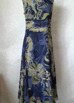 Платье миди/шифоновый сарафан в крупные цветы хаки+синий, размер хл-2хл2 фото