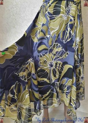 Платье миди/шифоновый сарафан в крупные цветы хаки+синий, размер хл-2хл7 фото