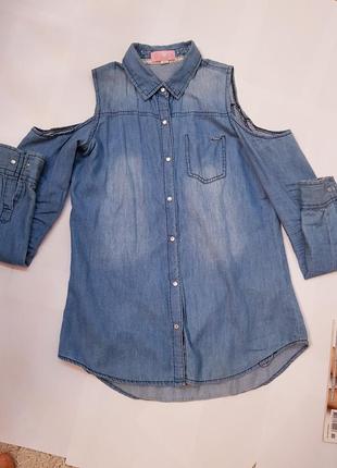 Стильна сорочка  під джинс з відкритими плечами cropp