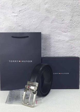 Чоловічий ремінь tommy hilfiger чорний / коричневий на подарунок / подарунковий набір