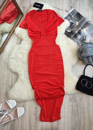 Сукня платье с разрезами на талии вязанное длинное платье с декольте плаття з розрізами на талії в'язане довге міди максі красное кораловое кирпичное