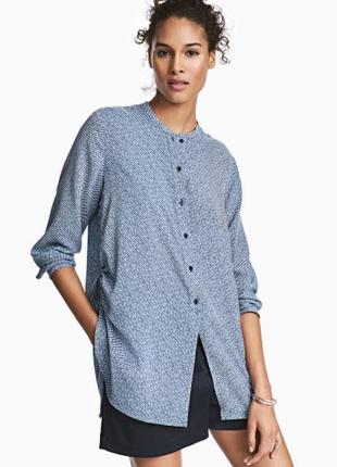 Штапельная блуза туніка довгий рукав сорочка на куліске принт