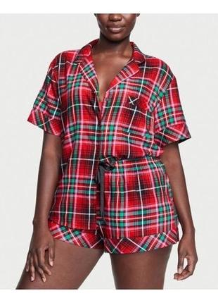 Піжама bright tartan plaid flannel short pajama set3 фото