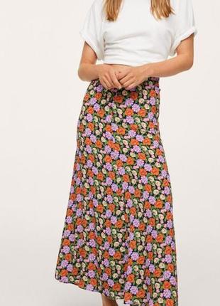 Красивая летняя длинная вискозная миди юбка цветочный принт mango вискоза