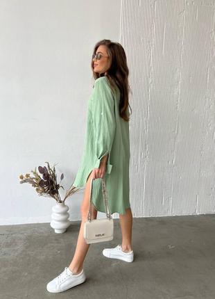 Муслиновая оверсайз длинная рубашка платья свободное зеленое фиолетовое белое8 фото