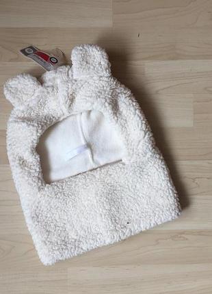 Флисовая шапочка очень теплая мишка 52-54