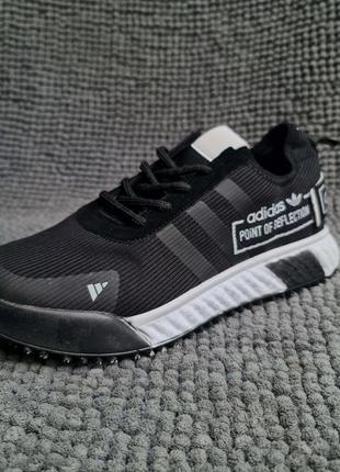 Мужские спортивные летние кроссовки runner adidas чёрные point сетка  ad06 40,41p.