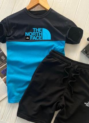 Летний синий спортивный костюм the north face футболка шорты синій літній спортивний костюм the north face