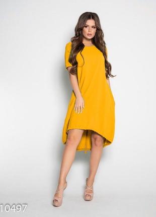 Желтое свободное платье с короткими рукавами1 фото