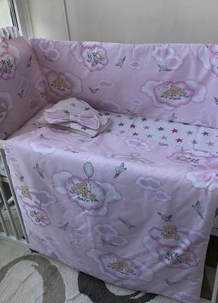 Комплект постільної білизни baby comfort кроха ведмедики та принцеси на рожевому ll1 фото