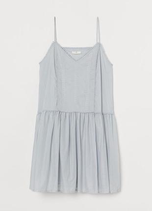Голубое легкое летнее платье, сарафан с вышивкой, хлопок h&amp;m