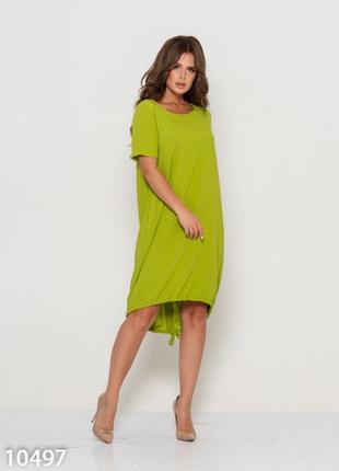 Оливковое асимметричное платье с кулиской2 фото
