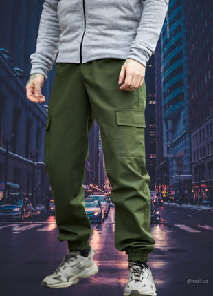 Чоловічі літні штани брюки карго хакі літо весна легкі на резинці спортивні  на манжетах3 фото