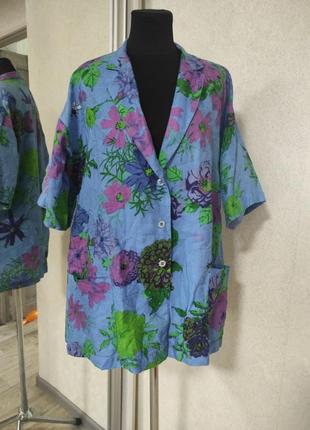 Винтажная рубашка с льном льняная дизайнерская винтаж ретро с цветами и пчелами caroline rohmer