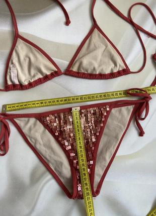 Оригинальн! раздельный винтажный купальник бикини на завязках от vs с пайетками 💙💛7 фото