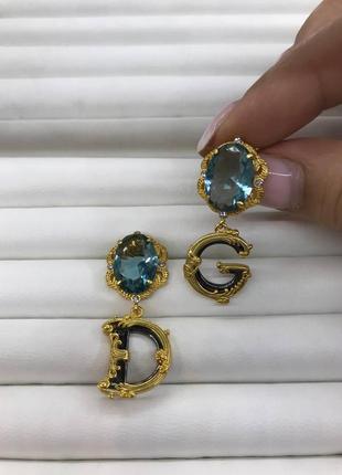 Сережки d&g, позолота з каменем