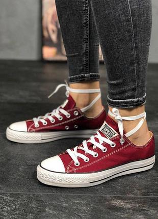 Бордові червоні кеди кросівки мокасини converse