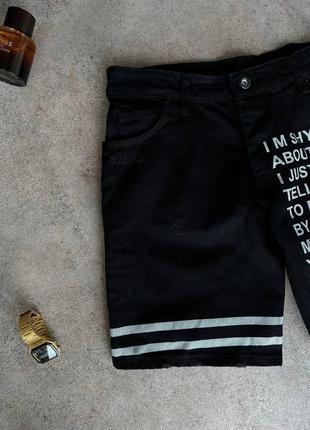 Джинсовые шорты мужские с принтом черные турция / джинсові шорти чоловічі с надписью чорні4 фото