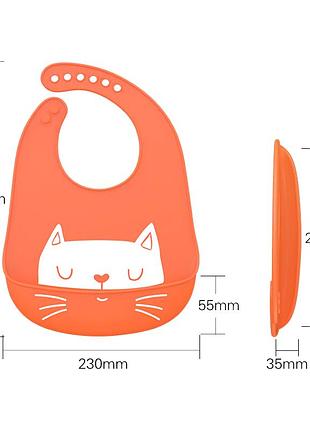 Силиконовый слюнявчик, нагрудник с карманом котенок желтый