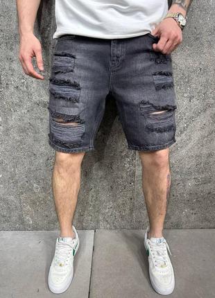 Джинсовые шорты мужские рваные серые турция / джинсові шорти чоловічі рвані сірі