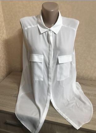 Воздушная белоснежная блуза без рукавов2 фото