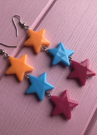 Новые серьги ручной работы разноцветные звёзды stars3 фото
