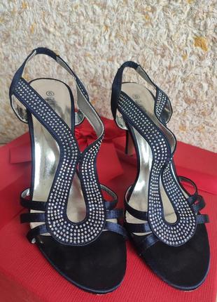 Женские босоножки на каблуке брендовые синие блестящие glamour glitz