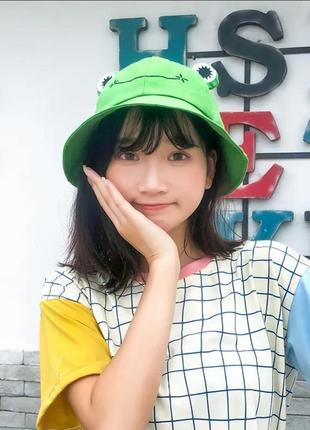 Хлопковая летняя детская подростковая взрослая панама шляпа шапка лягушенок лягушка жабка7 фото
