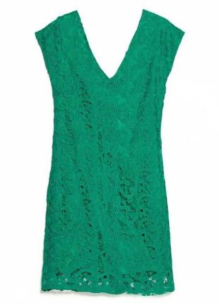 Красивое кружевное платье мини mango зеленого цвета.3 фото