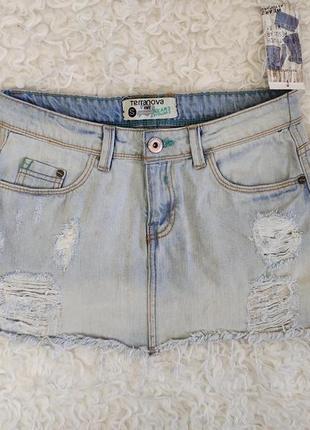 Стильна джинсова міні юбка спідниця terranova, р.s