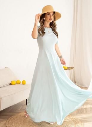 Мятное классическое платье с короткими рукавами1 фото