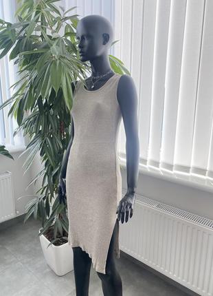 Портье в рубчик платье-майка миди с разрезом