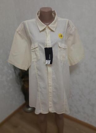 Натуральная рубашка лимонный цвет большой размер с льном1 фото