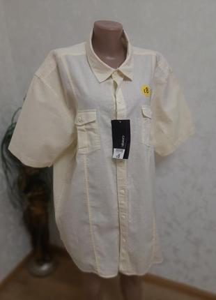 Натуральная рубашка лимонный цвет большой размер с льном2 фото