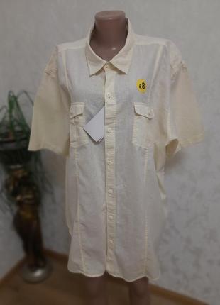 Натуральная рубашка лимонный цвет большой размер с льном4 фото