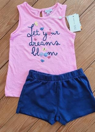 Комплект для девочки майка и шорты, рост 98, цвет розовый, синий