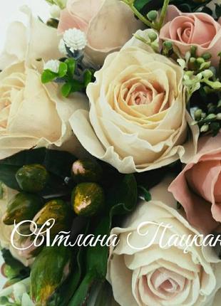 Букетик невесты ручной работы, цветы сделаны из фоамирана и полимерной глины4 фото