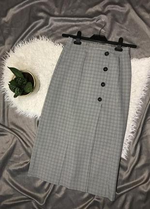 Юбка с пуговицами в клетку а-ля на запах длинная юбка клетчатая юбка миди
