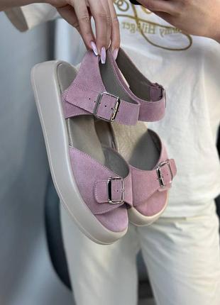 Пудрові замшеві босоніжки пряжки регулюються багато кольорів2 фото