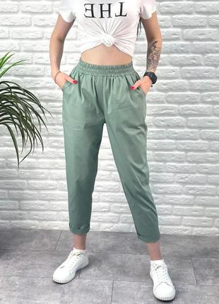 Літні жіночі штани вільного фасону короткі фісташкові "hunter"2 фото