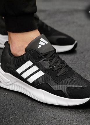 Мужские кроссовки сетка летние adidas black white