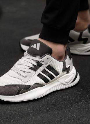 Мужские кроссовки летние текстильные adidas white brown1 фото