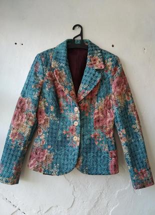 Женский ретро пиджак в гусиную лапку и цветочным принтом1 фото
