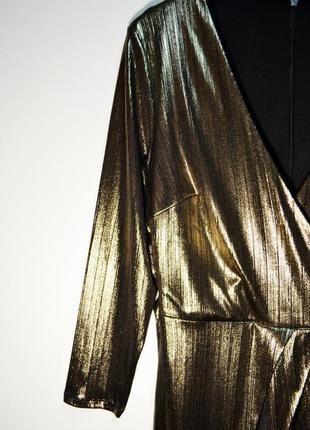 Стильное платье с напылением золото/эффект металлик, платье на запах2 фото