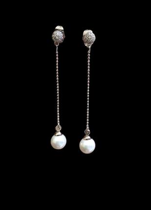Сережки з перлами. розмір 5,7 см медзолото. медичне золото. xuping/fallon2 фото