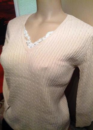 Ніжний коттоновый джемпер в косц з мереживом.,48-52разм,pria