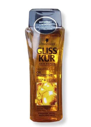 Шампунь gliss kur oil nutritive для сухого, пошкодженого волосся з посіченими кінчиками 250 мл1 фото