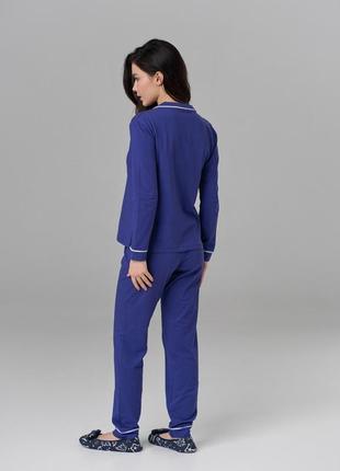 Жіночий комплект зі штанами ozkan - однотонний синій6 фото