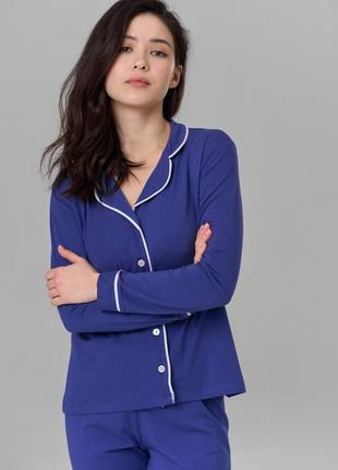 Жіночий комплект зі штанами ozkan - однотонний синій3 фото